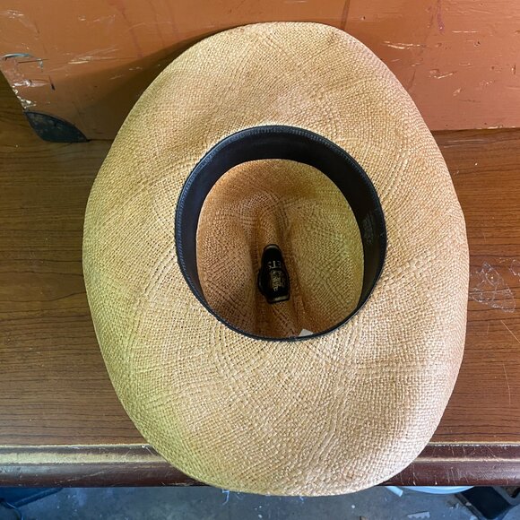 STETSON Size 7 1/4 Palm Straw Tan Orange Western Cowboy Hat - Picture 9 of 11